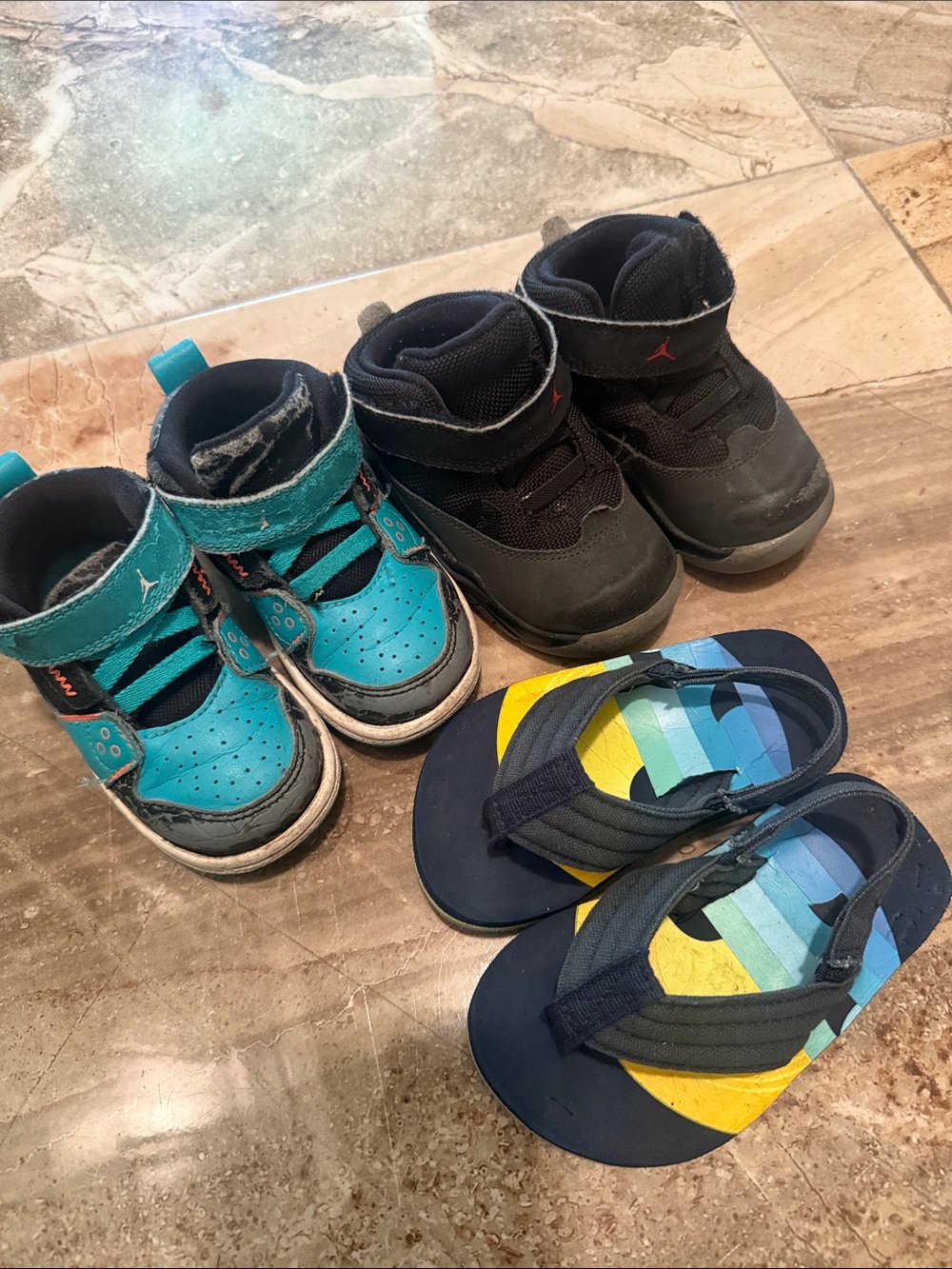 BABY BOY SZ 5 SHOES - Jordan’s sneakers 2 pair and Cat & Jack sandals